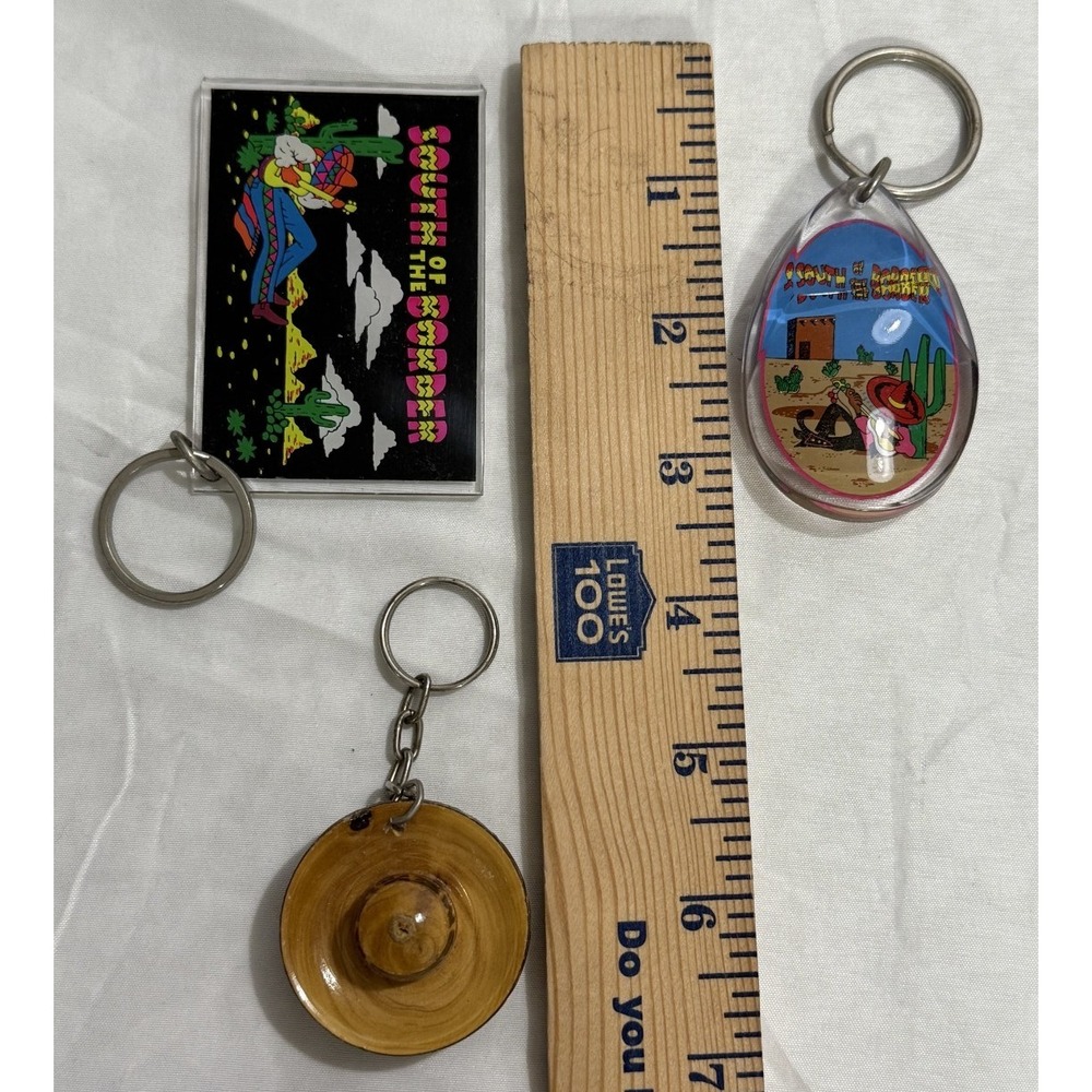 Lot of 3 Vintage Keychain South Of The Border Sand‎ Moves, Photo Holder, Hat